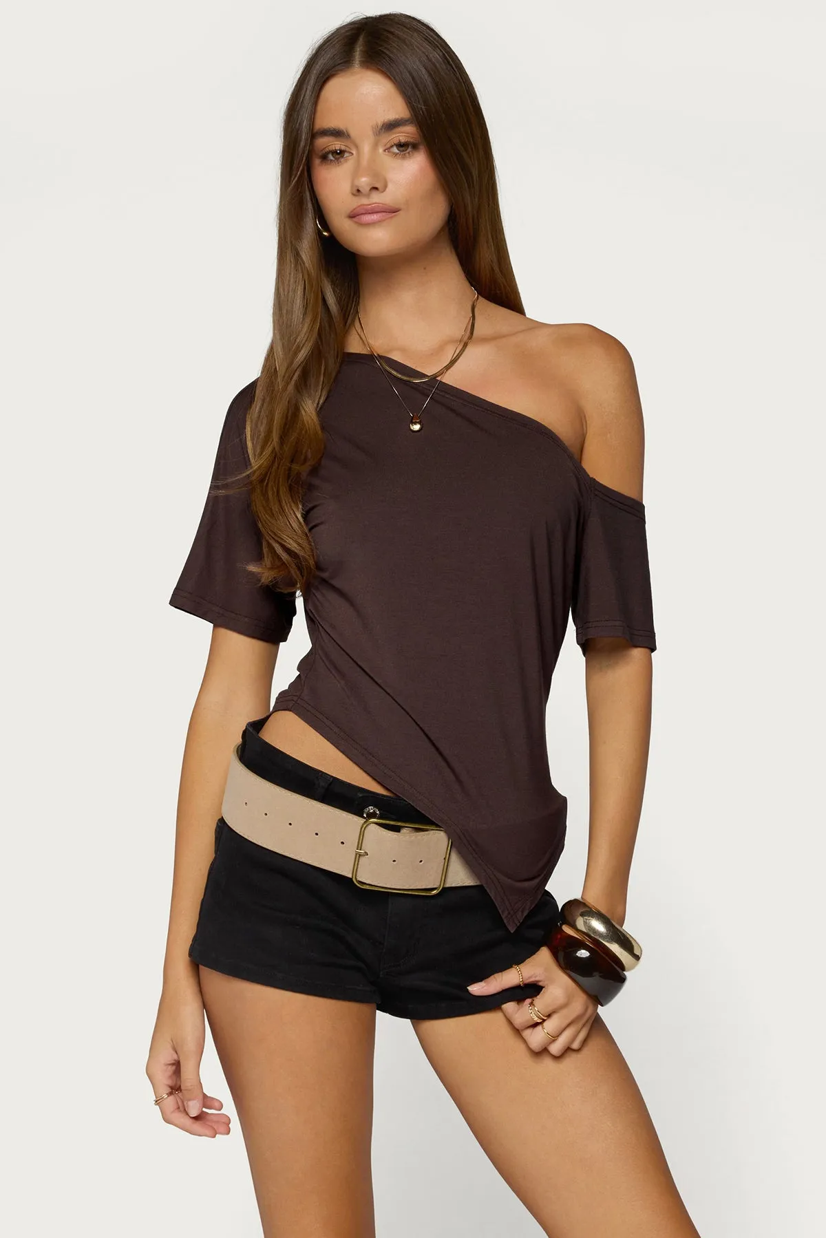 Elori Asymmetric Off Shoulder Top sold by Edikted