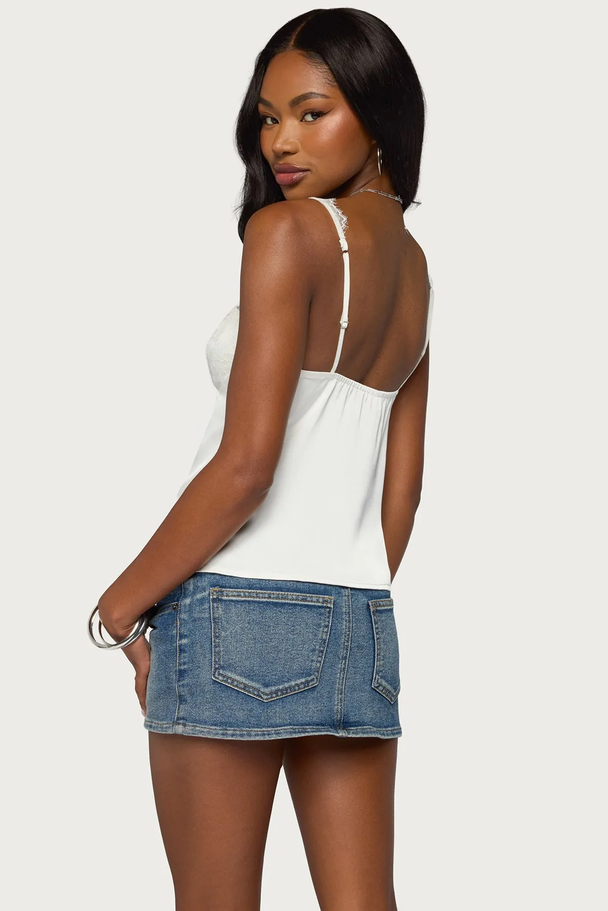 Vikkey Lacey Satin Effect Tank Top sold by Edikted product image thumbnail 5
