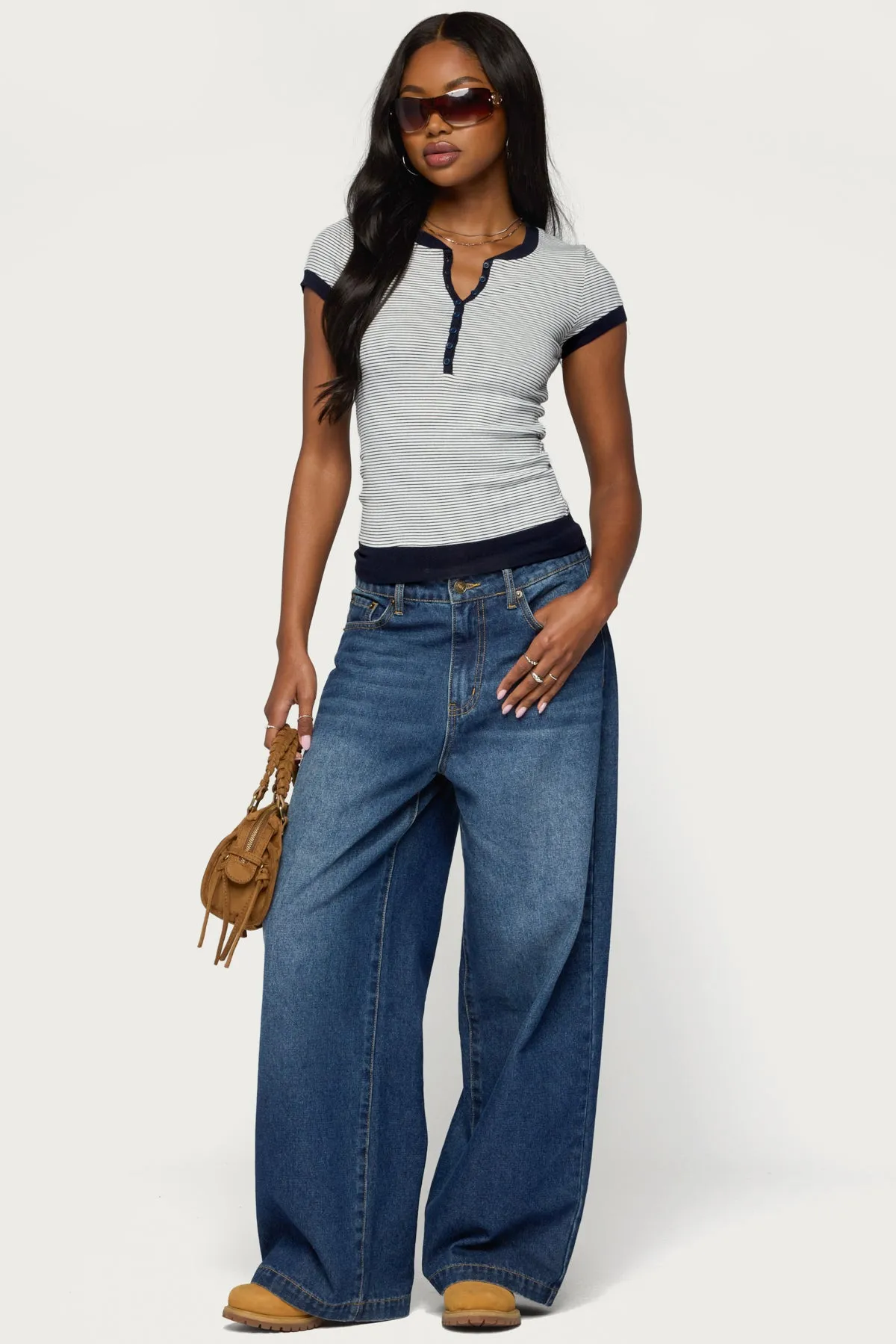 Regin Striped Ribbed Henley Top sold by Edikted product image thumbnail 2