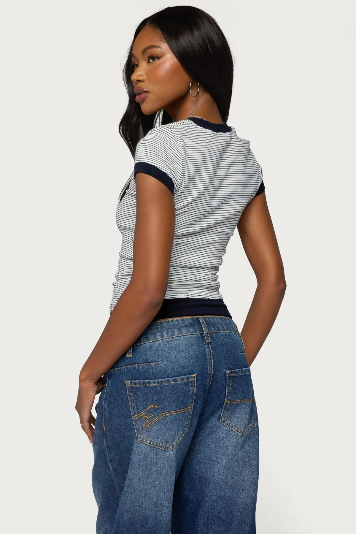 Regin Striped Ribbed Henley Top sold by Edikted product image thumbnail 5
