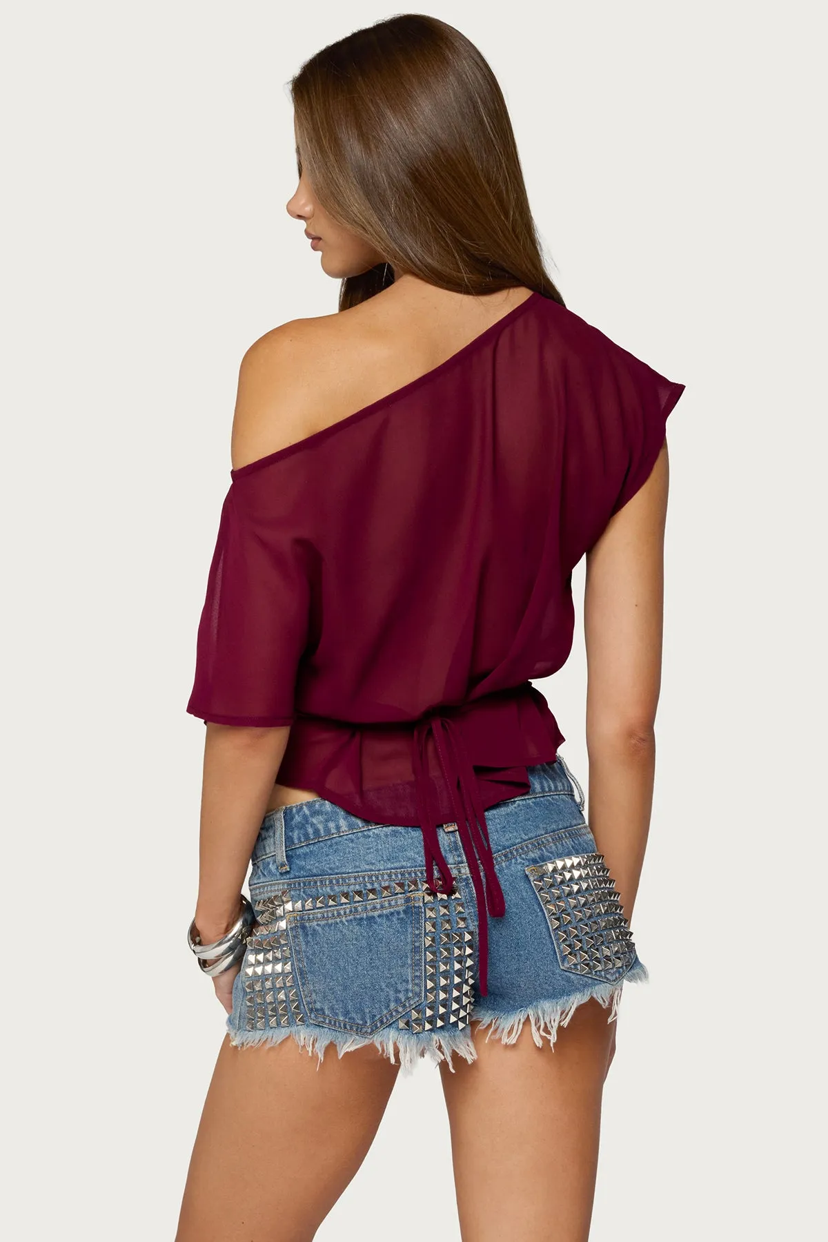 Noria Sheer Chiffon Off Shoulder Top sold by Edikted product image thumbnail 5