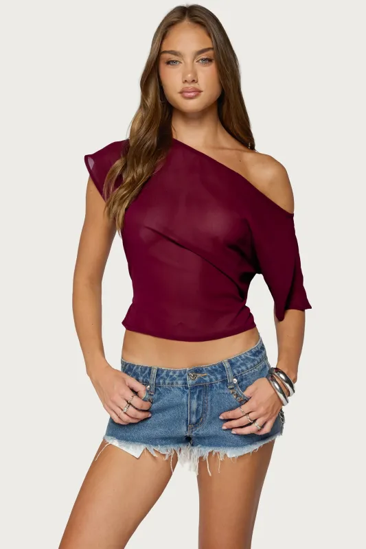 Noria Sheer Chiffon Off Shoulder Top made by Edikted