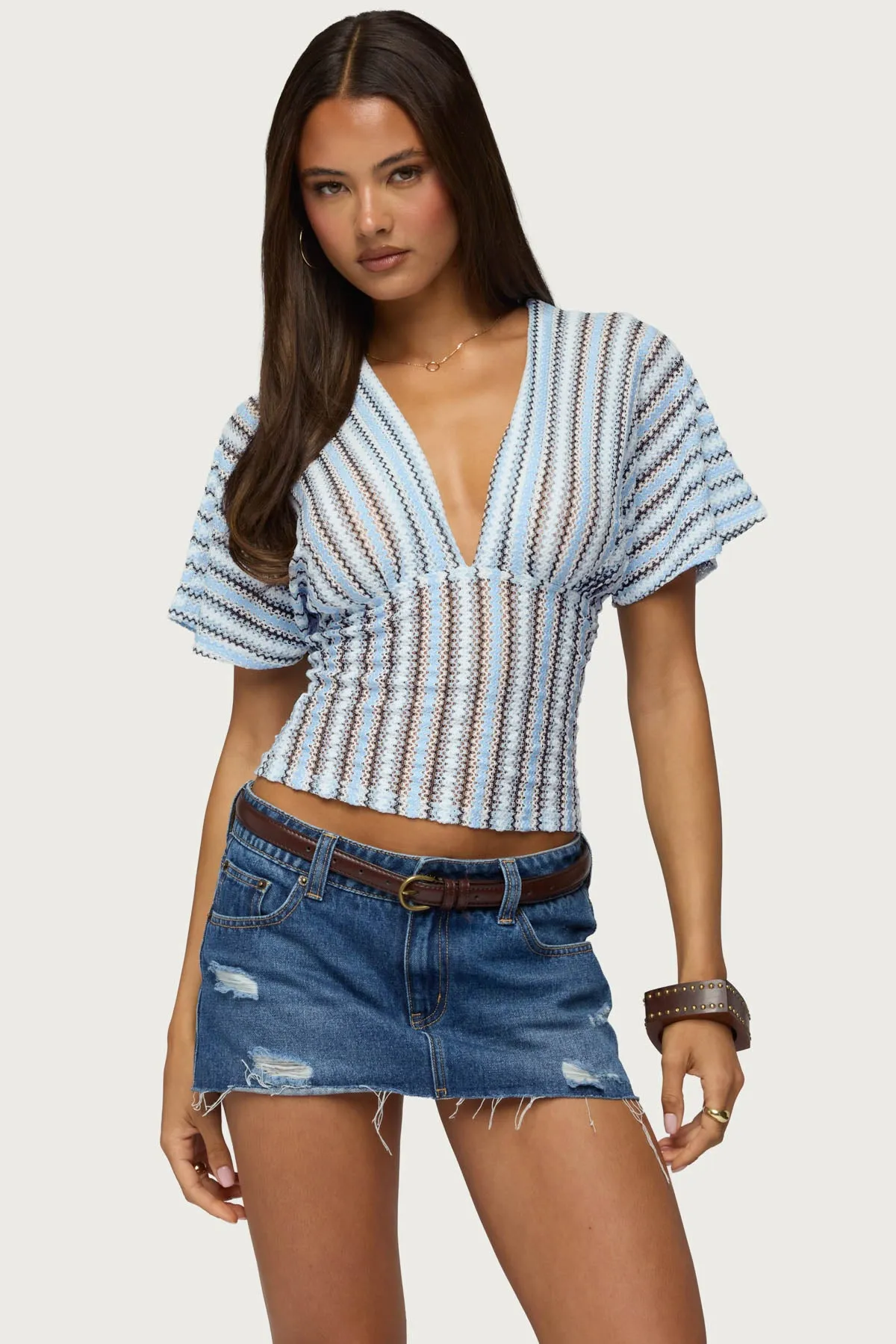 Alwyn Flutter Crochet Zigzag Top sold by Edikted