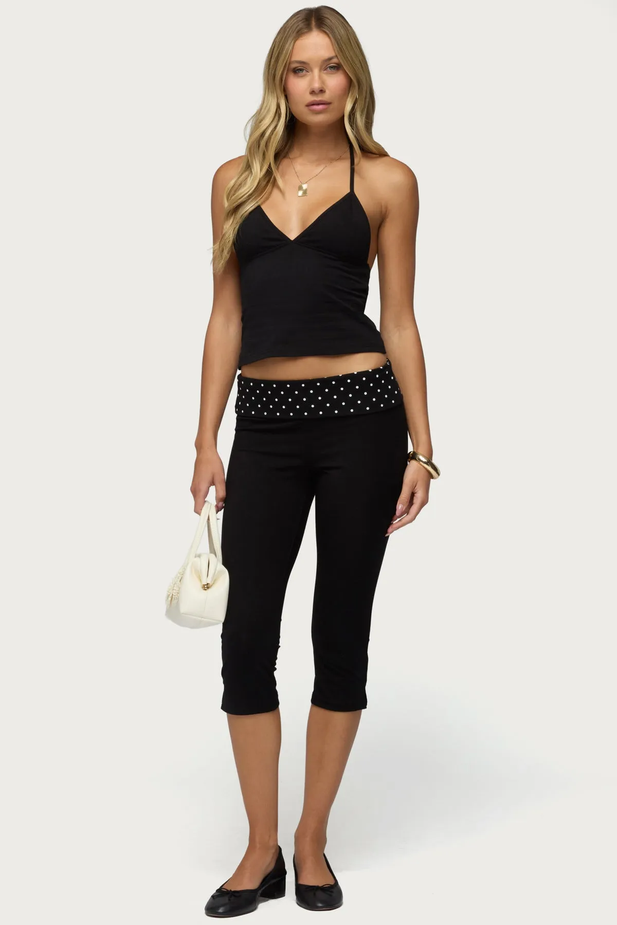 Genni Polka Dot Foldover Capri Pants sold by Edikted