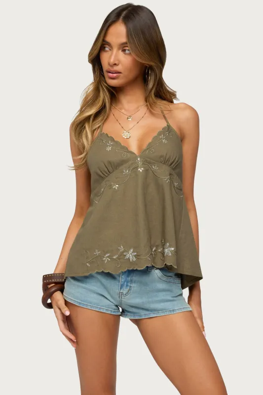 Nadine Embroidered Linen Look Top made by Edikted