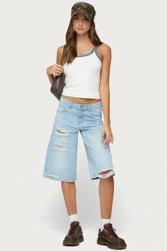 Distressed Low Rise Boyfriend Bermuda Shorts made by Edikted