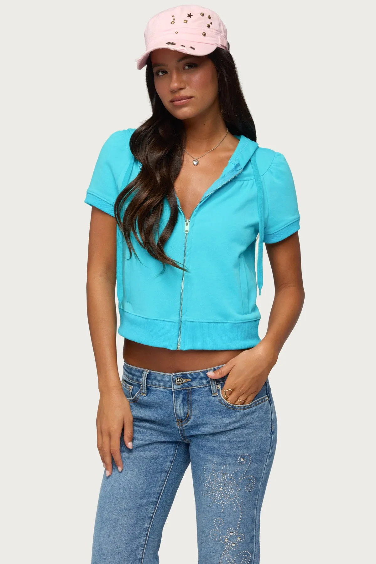 Daisi Short Sleeve Hoodie Top sold by Edikted