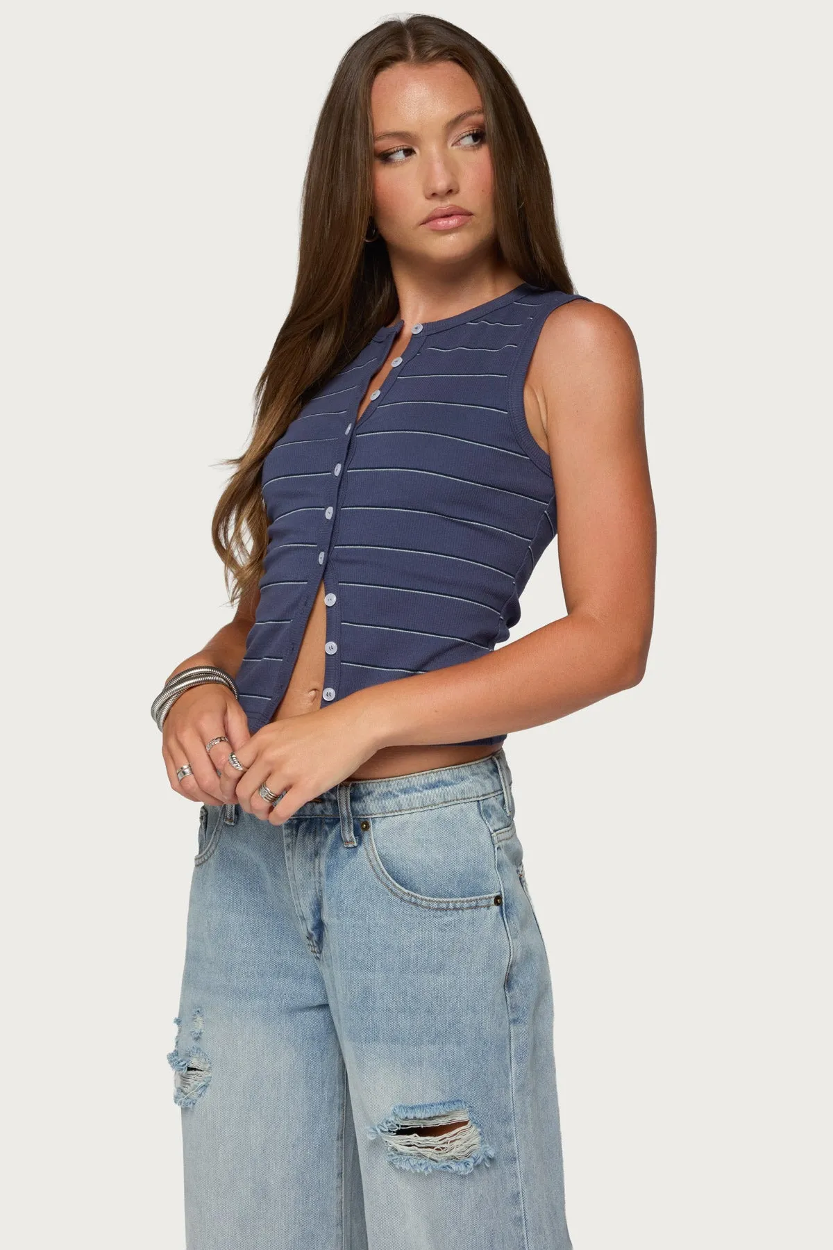 Brynne Striped Button Up Top sold by Edikted product image thumbnail 3
