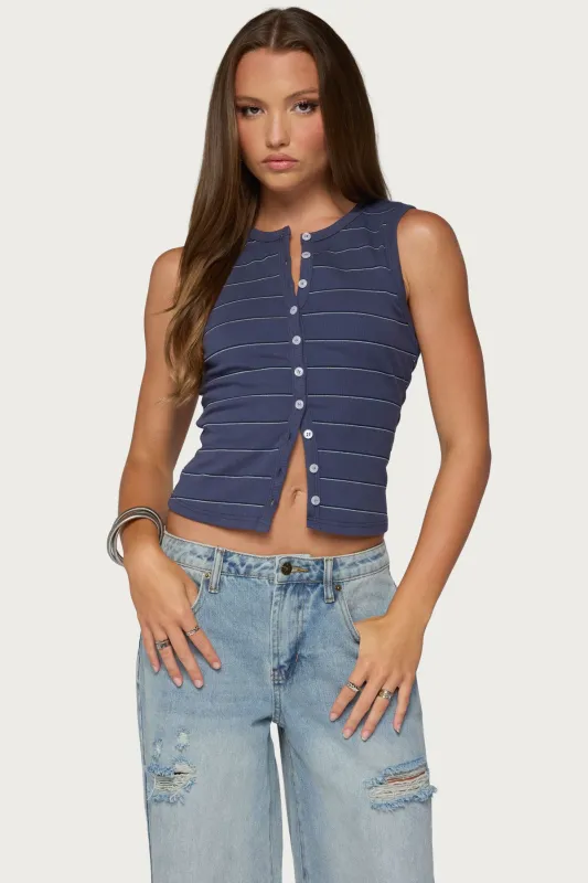 Brynne Striped Button Up Top made by Edikted