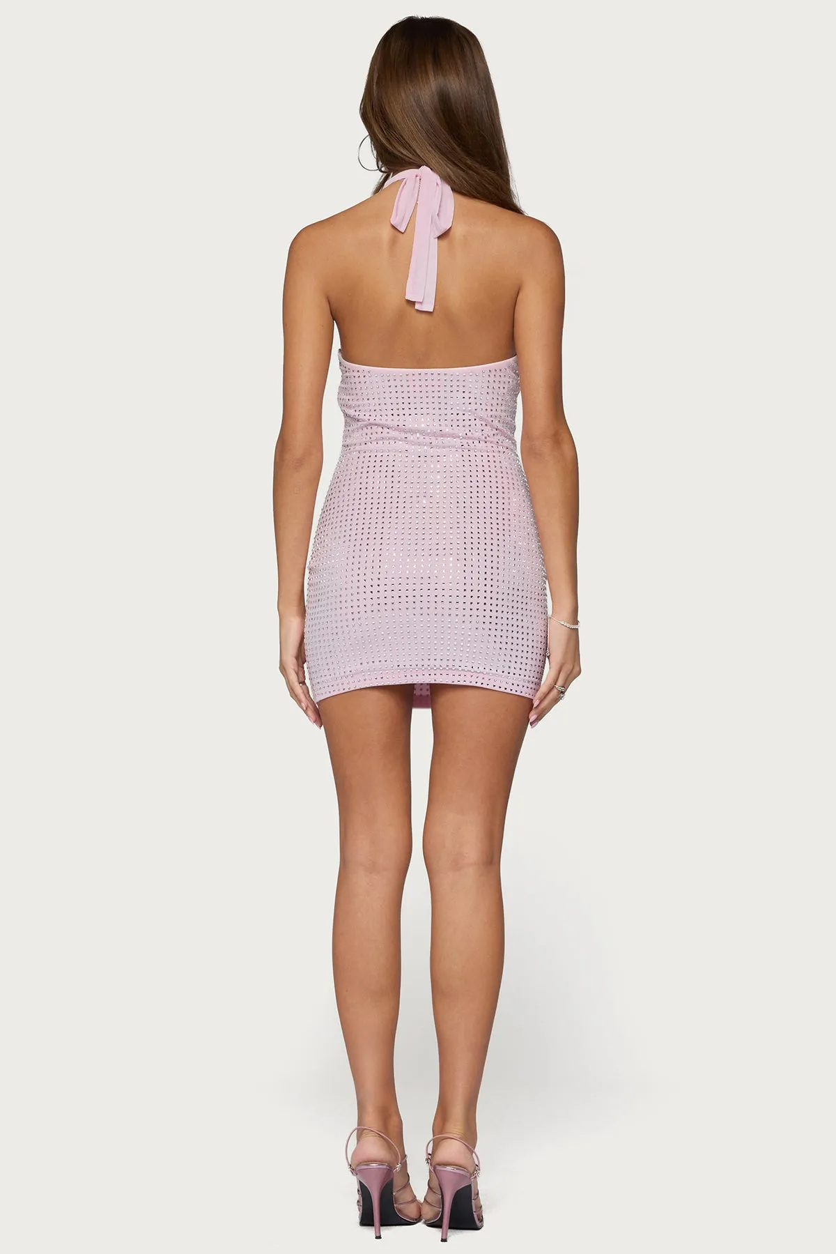 Avea Rhinestone Mesh Halter Mini Dress sold by Edikted product image thumbnail 4