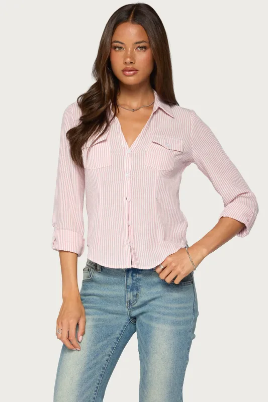 Phobe Striped Button Up Top made by Edikted