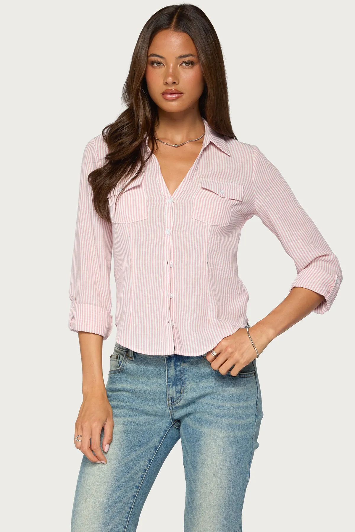 Phobe Striped Button Up Top sold by Edikted