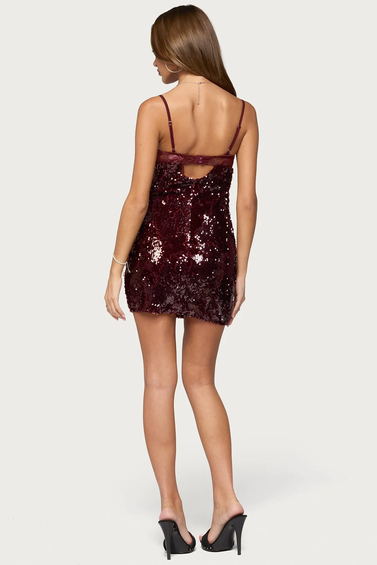 Airi Sequin Lacey Cupped Mini Dress sold by Edikted product image thumbnail 5
