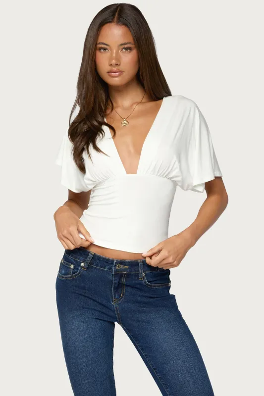 Betee Flutter Plunge Neck Top made by Edikted
