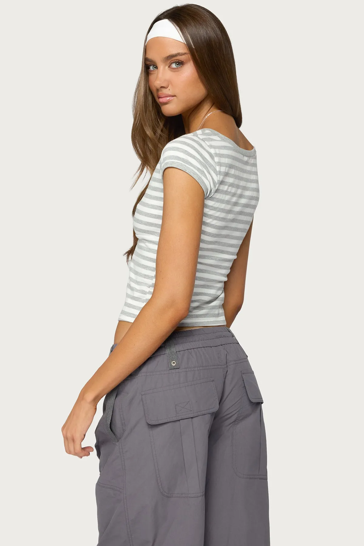 Laia Striped V Neck T Shirt sold by Edikted product image thumbnail 4
