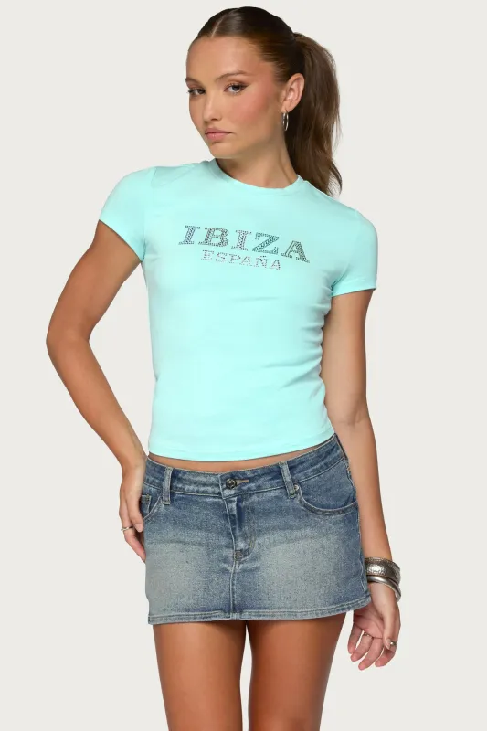 Ibiza Rhinestone T Shirt made by Edikted