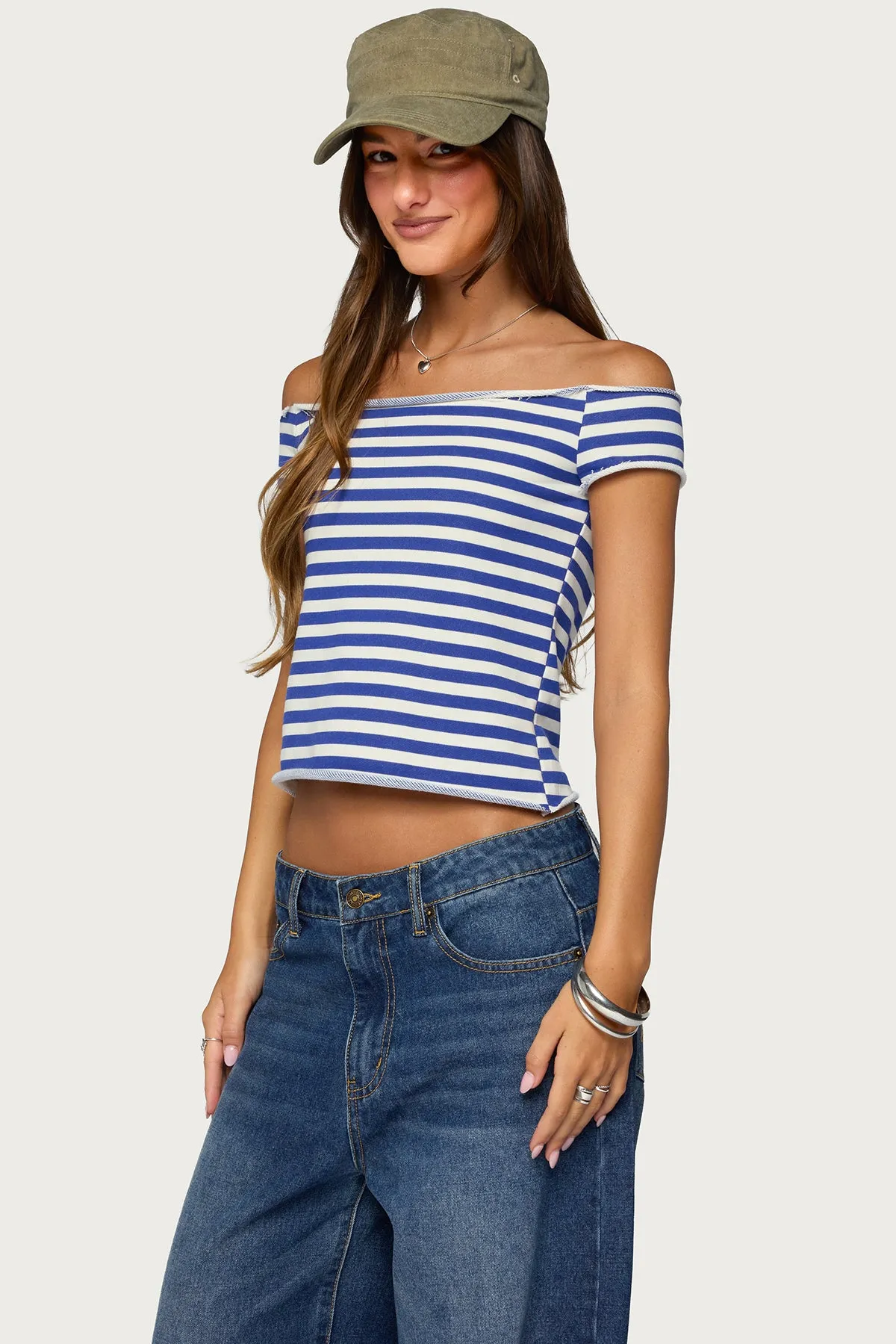 French Terry Striped Off Shoulder Top sold by Edikted product image thumbnail 5