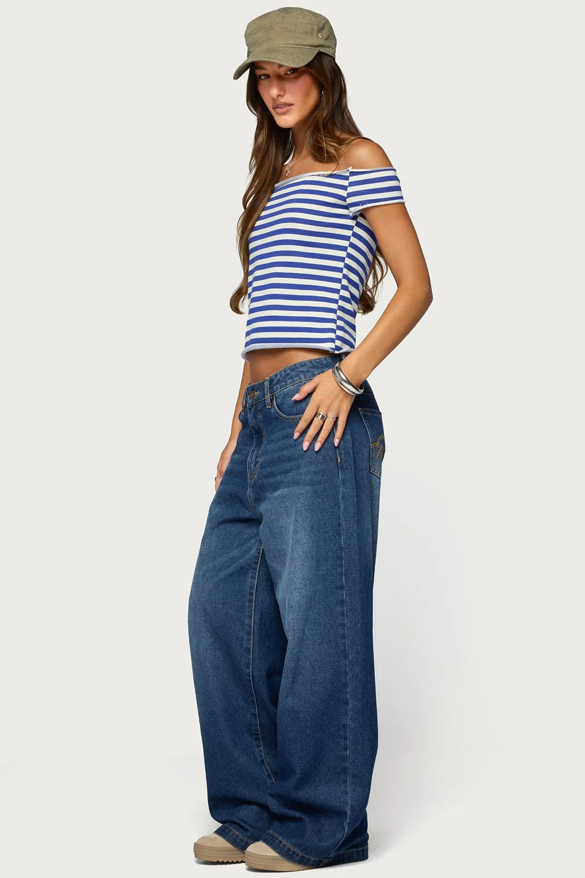 French Terry Striped Off Shoulder Top sold by Edikted product image thumbnail 3
