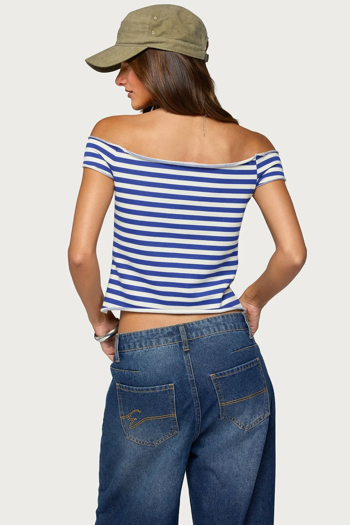 French Terry Striped Off Shoulder Top sold by Edikted product image thumbnail 4