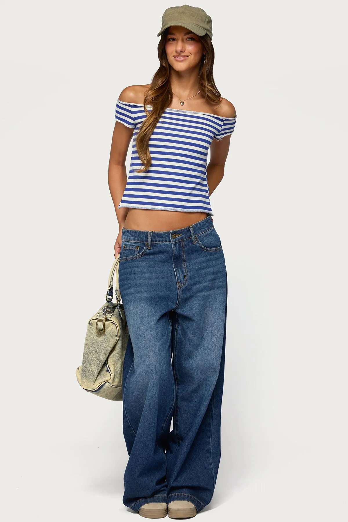 French Terry Striped Off Shoulder Top sold by Edikted product image thumbnail 2