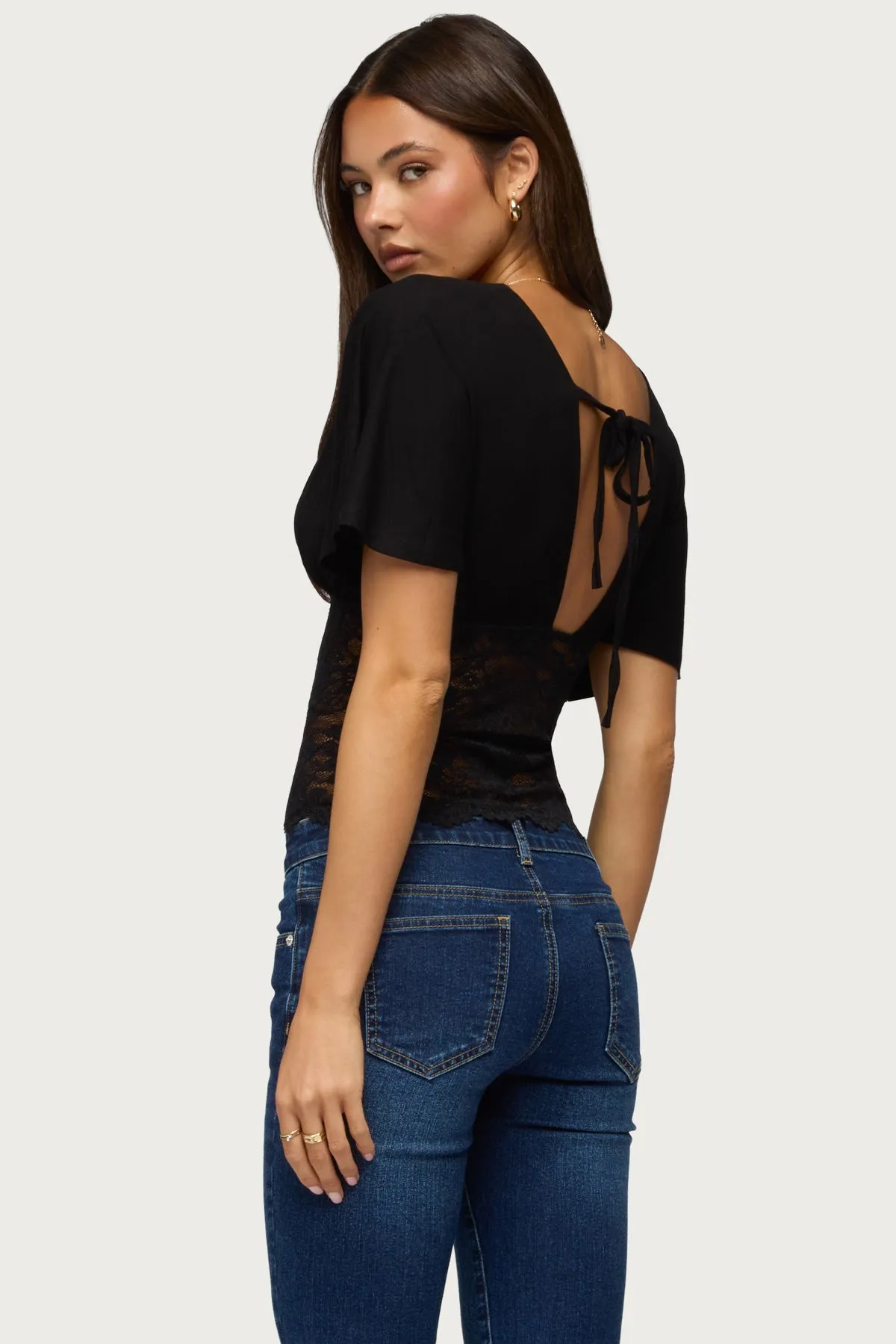 Jaeda Lacey Flutter Plunging Top sold by Edikted product image thumbnail 4