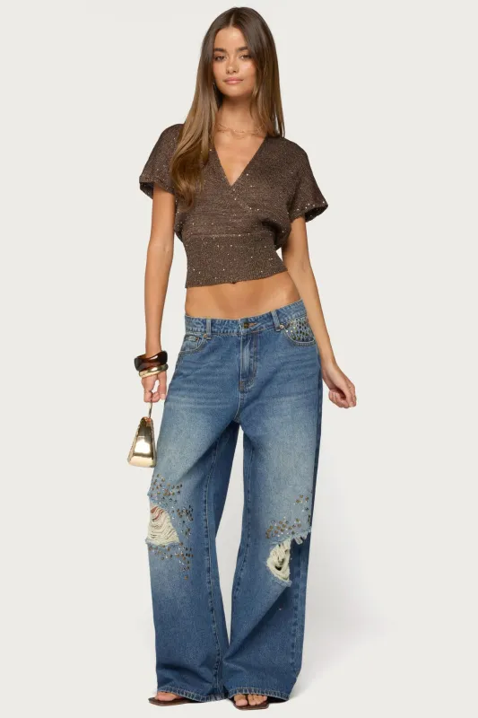 Eunia Studded Low Rise Baggy Jeans made by Edikted