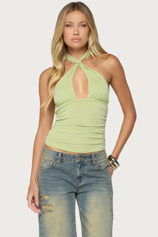 Surrey Knotted Cutout Halter Top made by Edikted