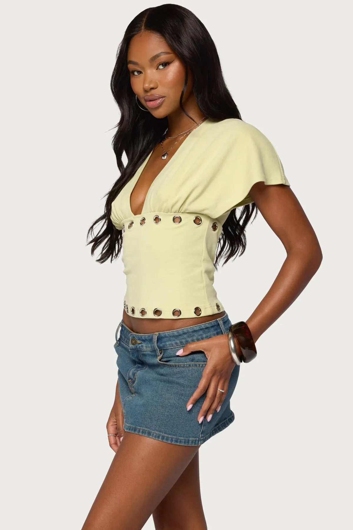 Isi Grommet Flutter Plunge Neck Top sold by Edikted product image thumbnail 3