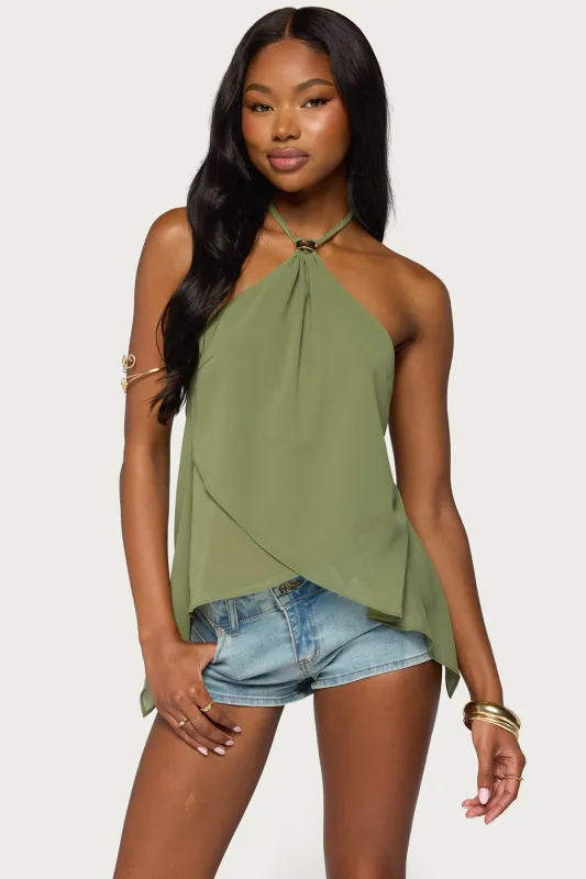 Chiffon Split Open Back Halter Top made by Edikted