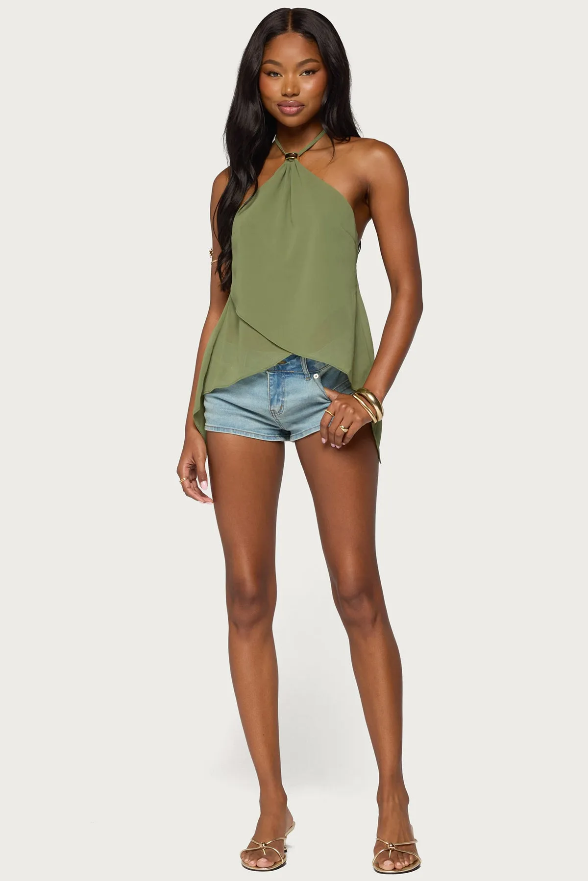 Chiffon Split Open Back Halter Top sold by Edikted product image thumbnail 5