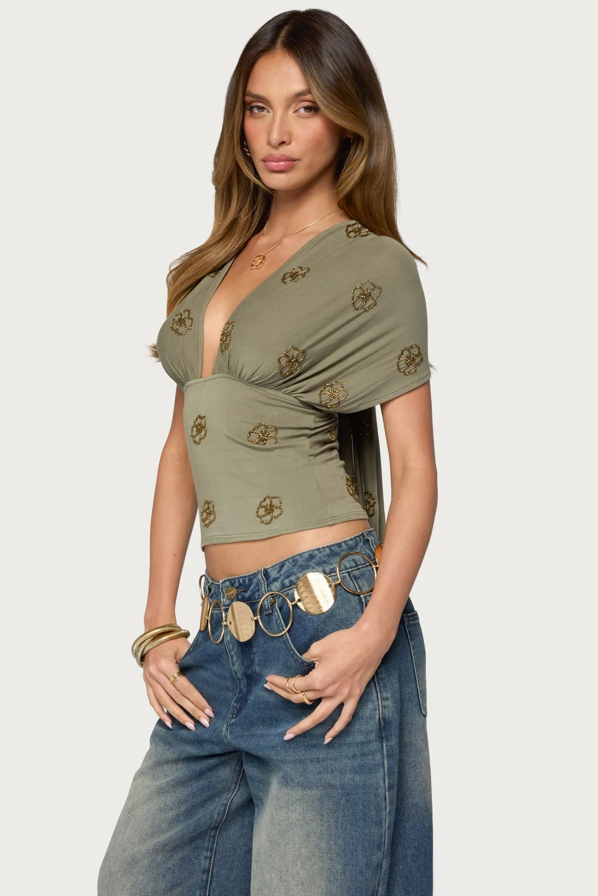 Ellora Beaded Flutter Tie Top sold by Edikted product image thumbnail 3