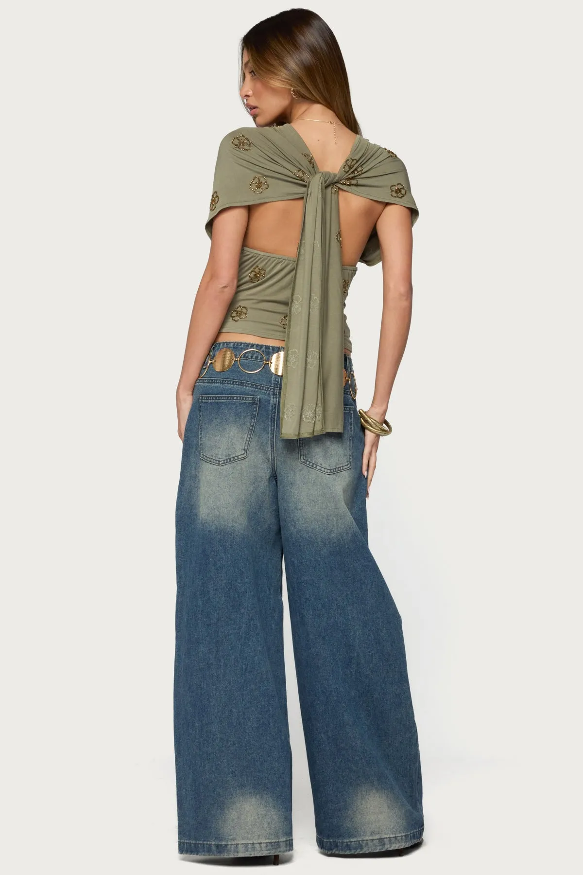 Ellora Beaded Flutter Tie Top sold by Edikted product image thumbnail 2