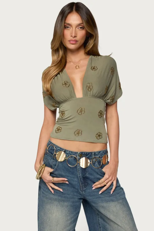 Ellora Beaded Flutter Tie Top made by Edikted
