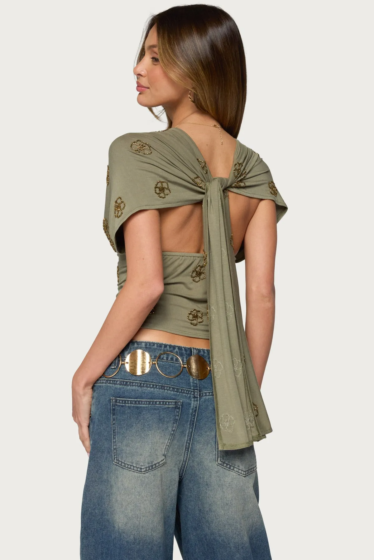 Ellora Beaded Flutter Tie Top sold by Edikted product image thumbnail 5