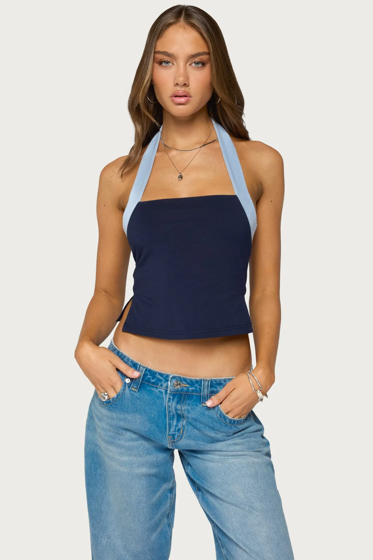 Tanna Contrast Halter Top sold by Edikted