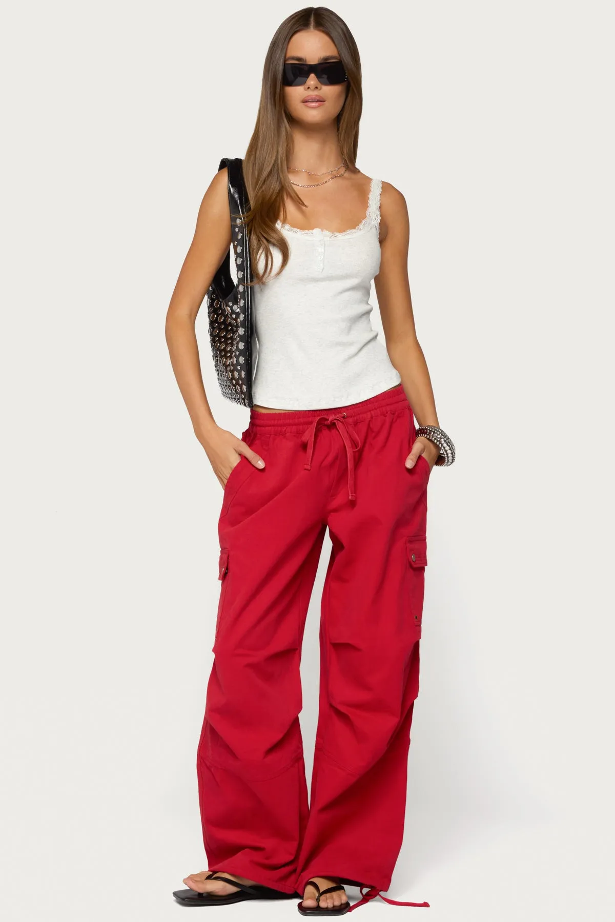 Contrast Stitched Lacey Henley Top sold by Edikted product image thumbnail 2