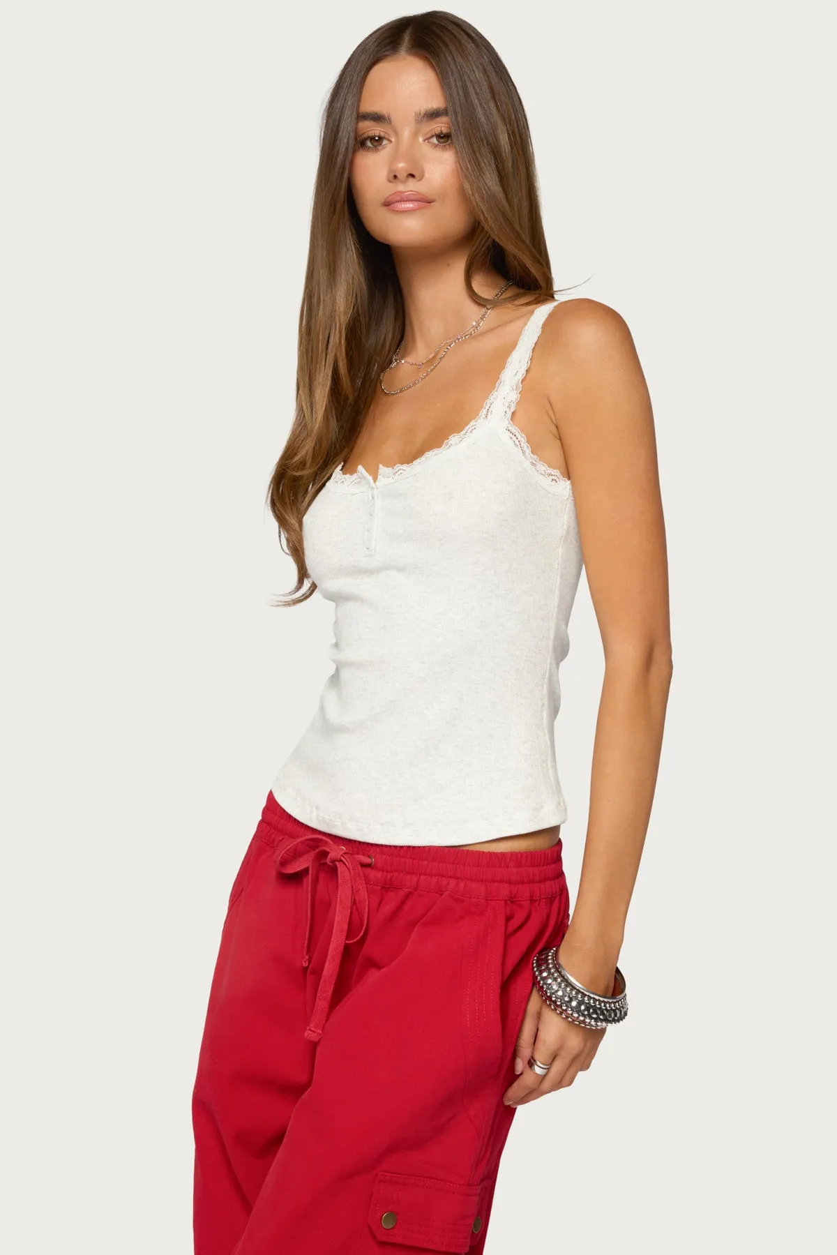 Contrast Stitched Lacey Henley Top sold by Edikted product image thumbnail 3