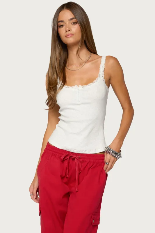 Contrast Stitched Lacey Henley Top made by Edikted