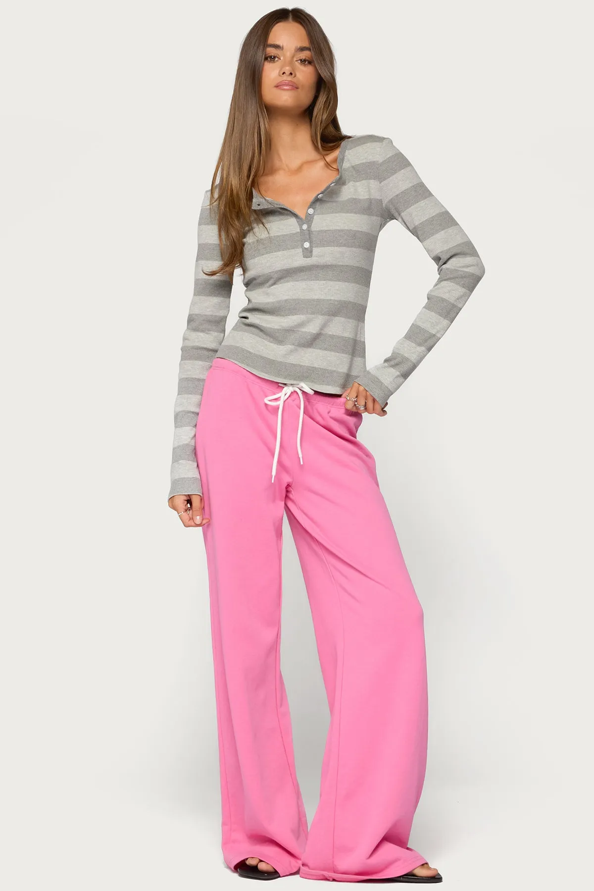 Dea Striped Long Sleeve Henley T Shirt sold by Edikted product image thumbnail 5