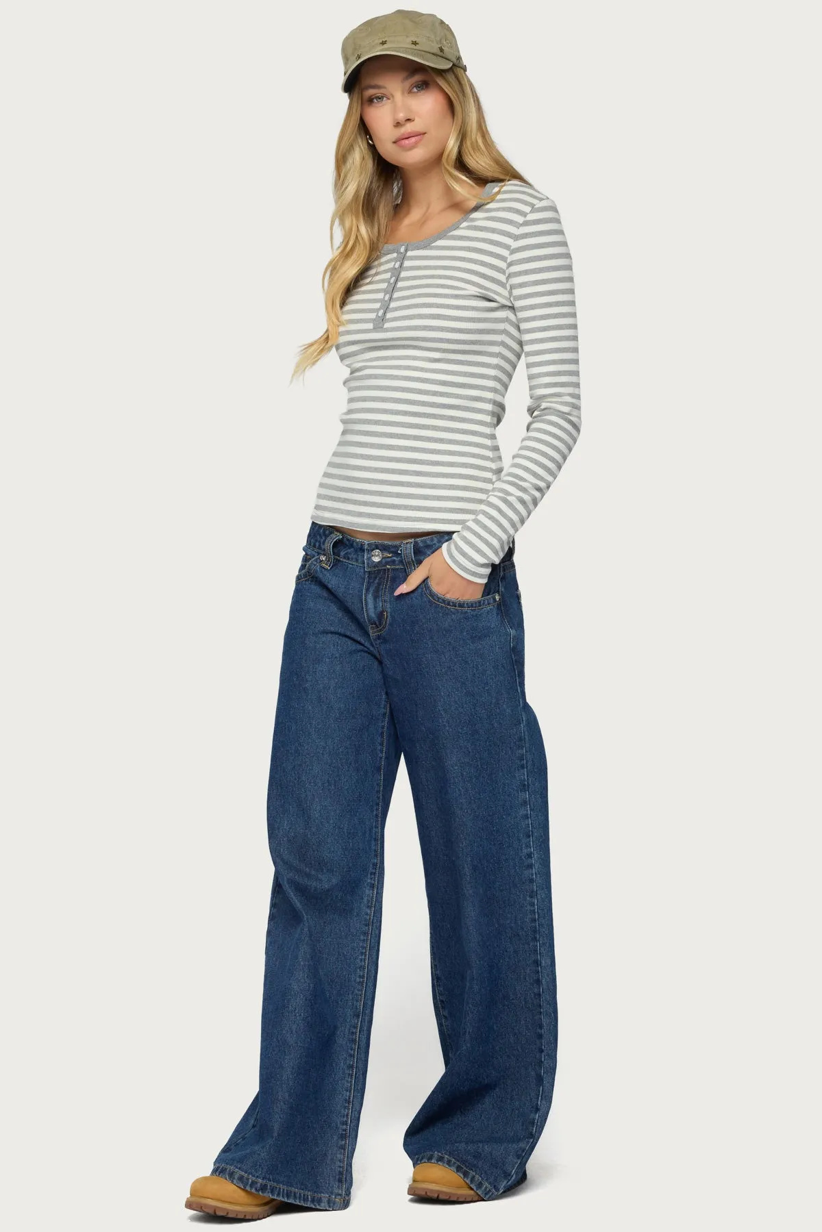 Roma Striped Henley Top sold by Edikted product image thumbnail 4