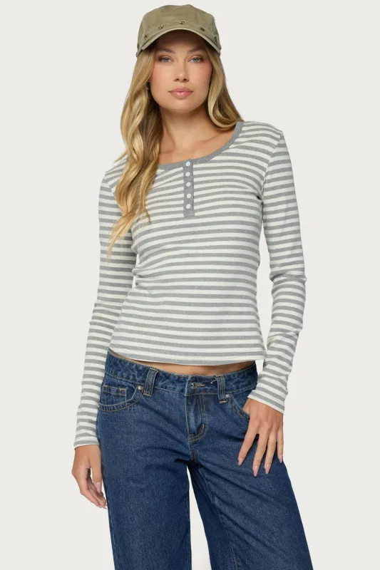 Roma Striped Henley Top made by Edikted