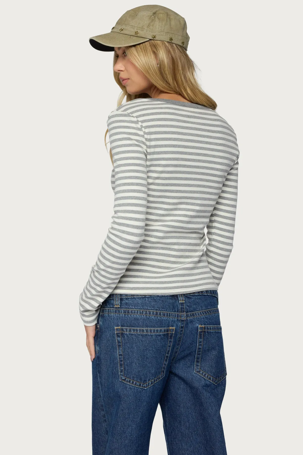 Roma Striped Henley Top sold by Edikted product image thumbnail 5