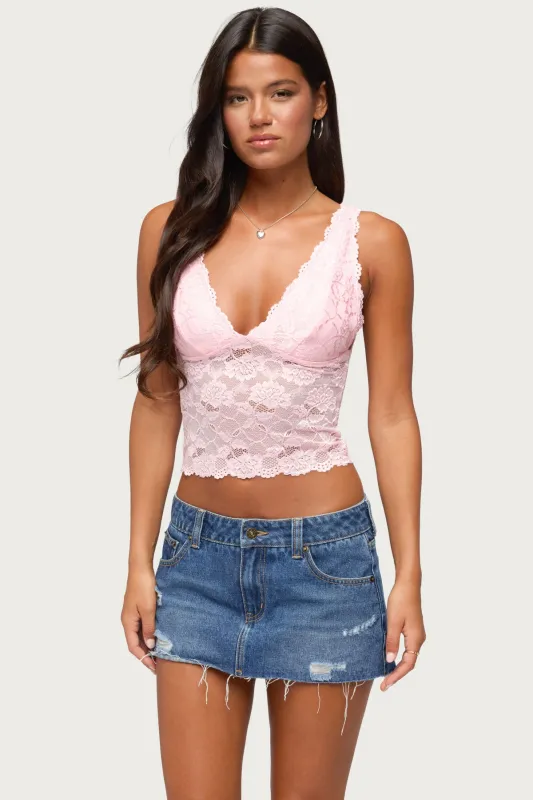 Vanya Sheer Lace V Neck Top made by Edikted