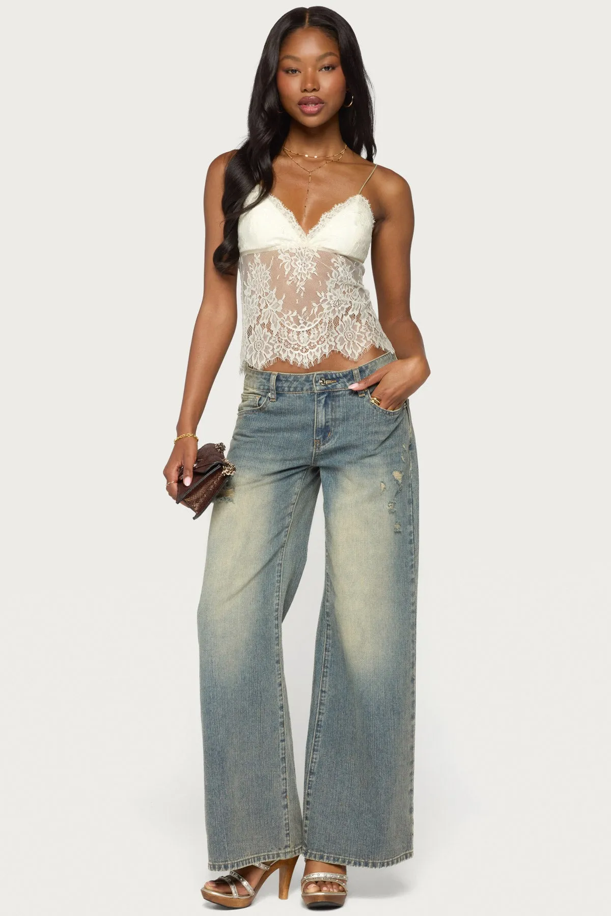 Ottilie Lace & Satin Effect Top sold by Edikted product image thumbnail 2