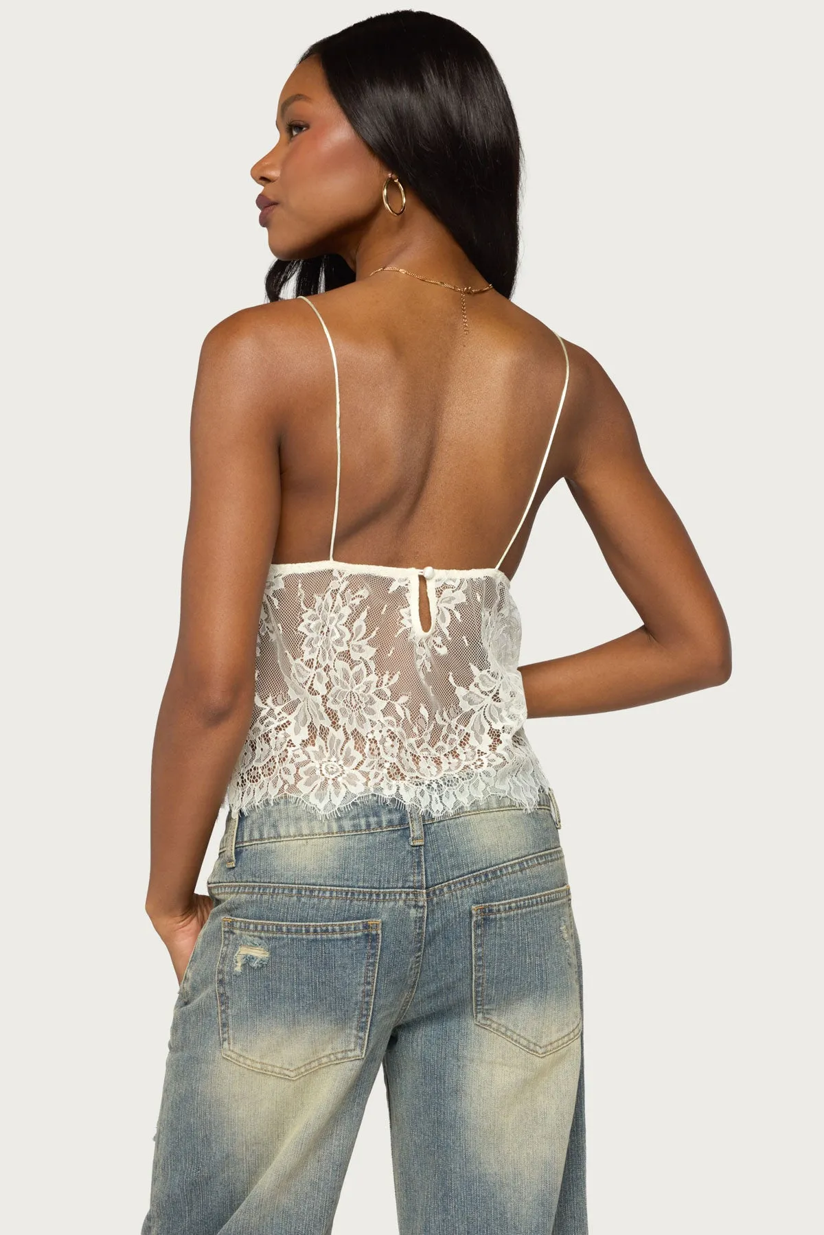 Ottilie Lace & Satin Effect Top sold by Edikted product image thumbnail 4