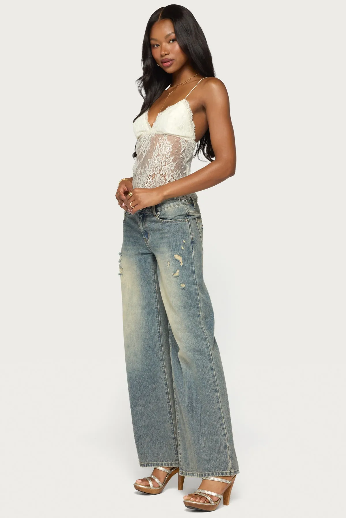 Ottilie Lace & Satin Effect Top sold by Edikted product image thumbnail 5