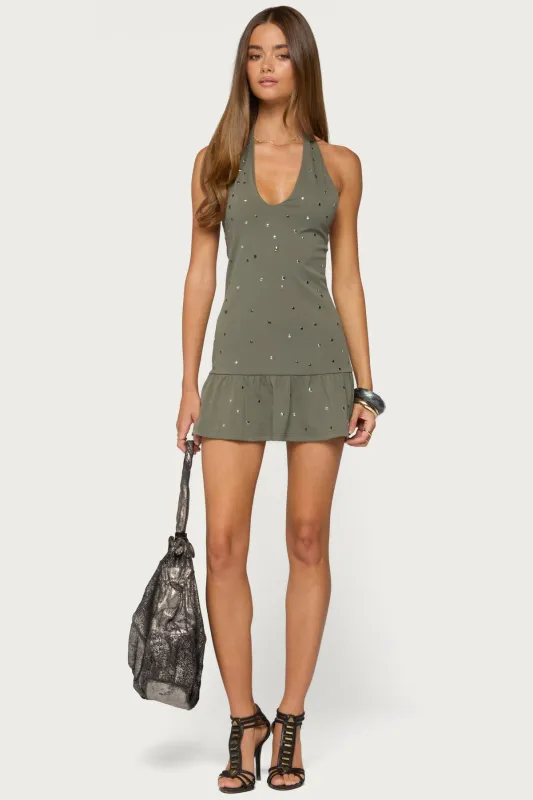 Andra Studded Halter Mini Dress made by Edikted