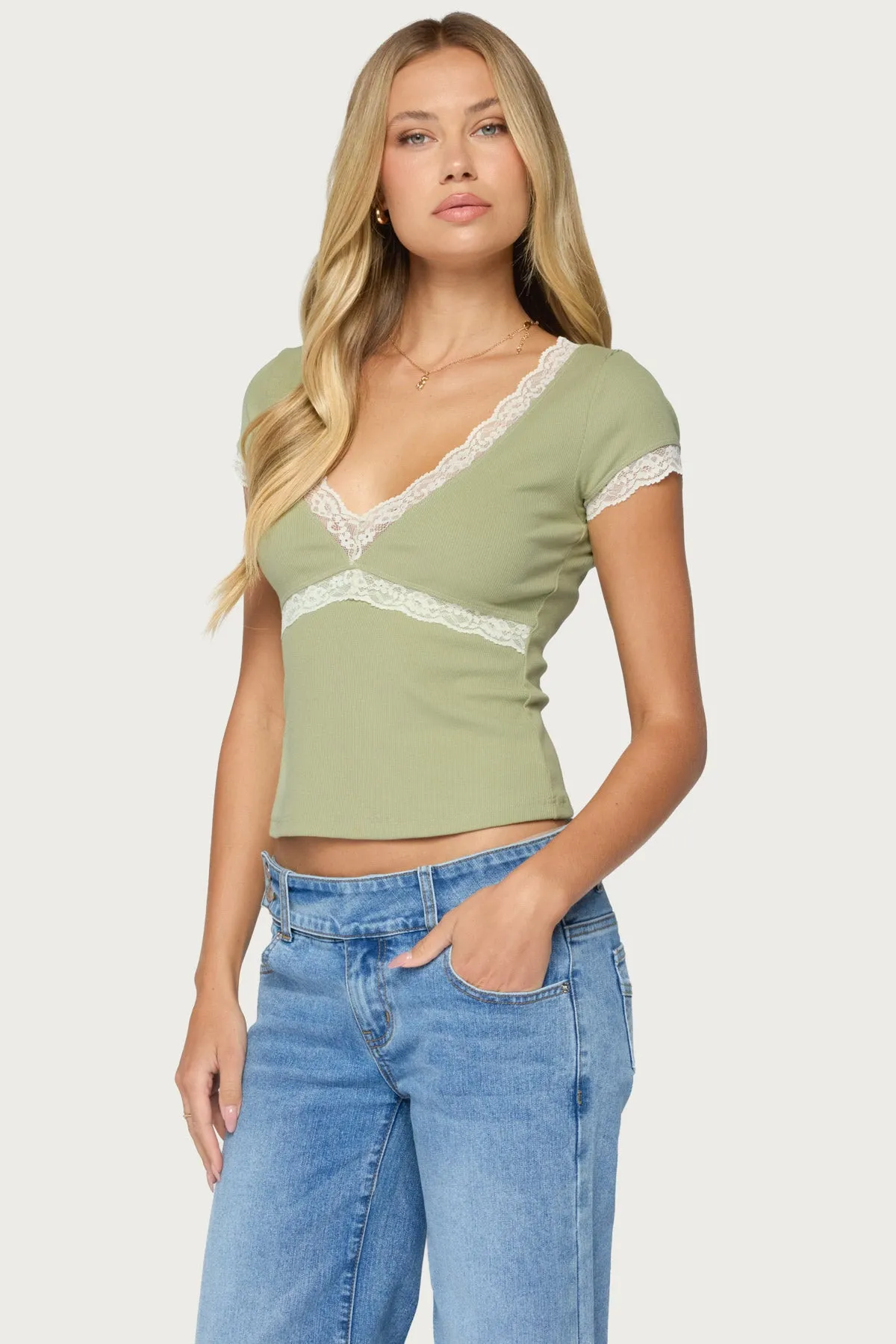 Juli Lacey Ribbed V Neck Top sold by Edikted product image thumbnail 3