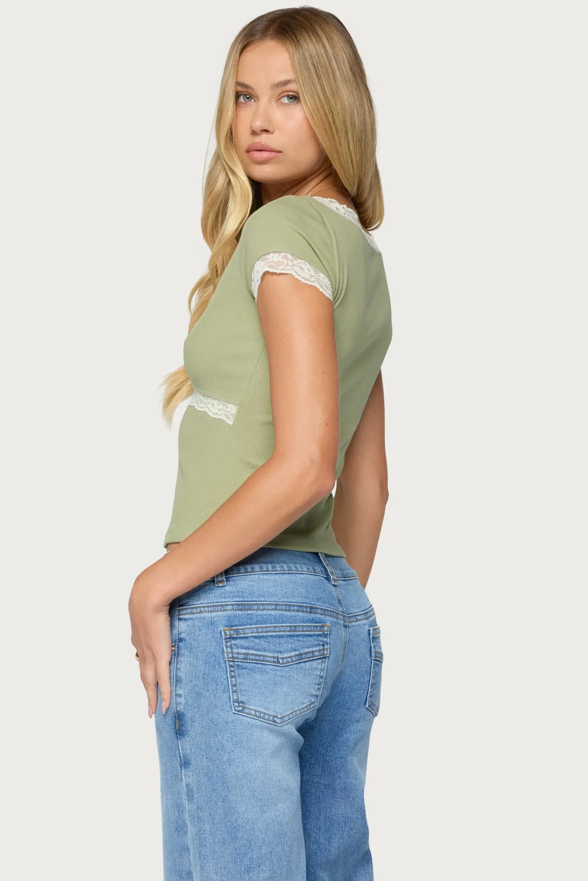 Juli Lacey Ribbed V Neck Top sold by Edikted product image thumbnail 5