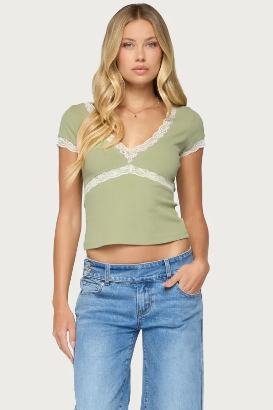 Juli Lacey Ribbed V Neck Top made by Edikted
